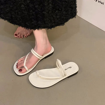 Xajzpa Summer New Brand Women Slippers Fashion Narrow Band Ladies Elegant Slides Flat Heel Outdoor Gladiator Shoes Beach Shoes